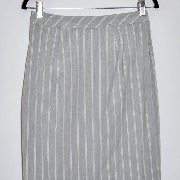 Banana Republic Gray Stripe Wrap Look Skirt Size 2 Preppy Straight Skirt - Picture 5 of 8
